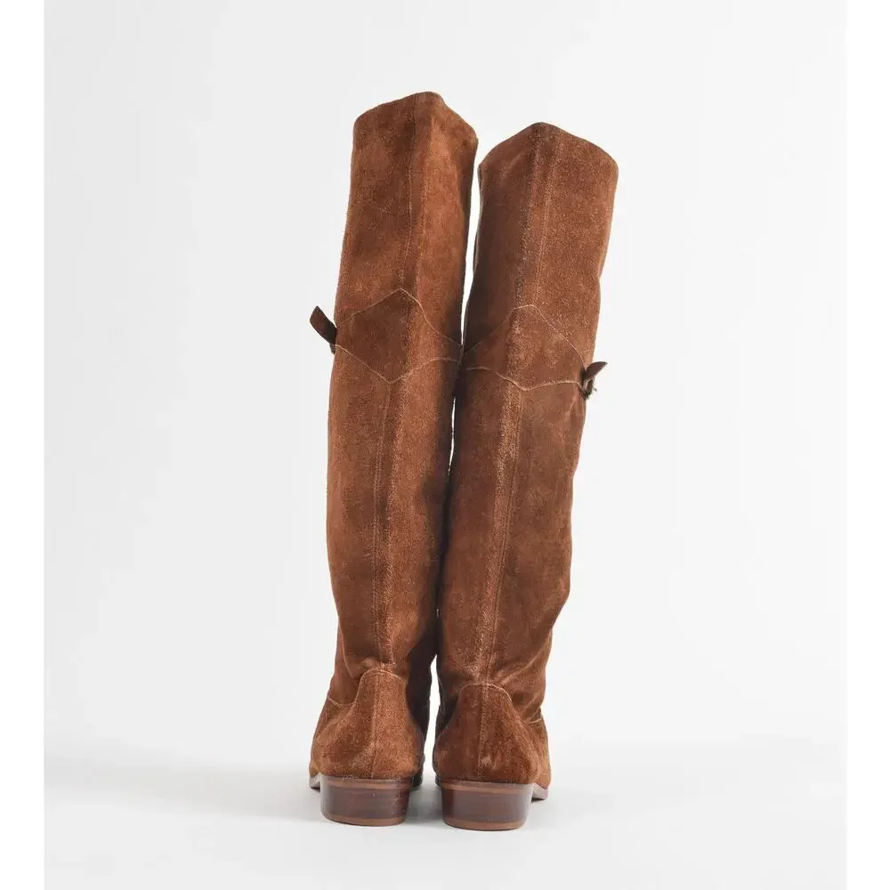Vintage 70s 80s Brown Suede Leather Knee Boots by Nine West size 6
